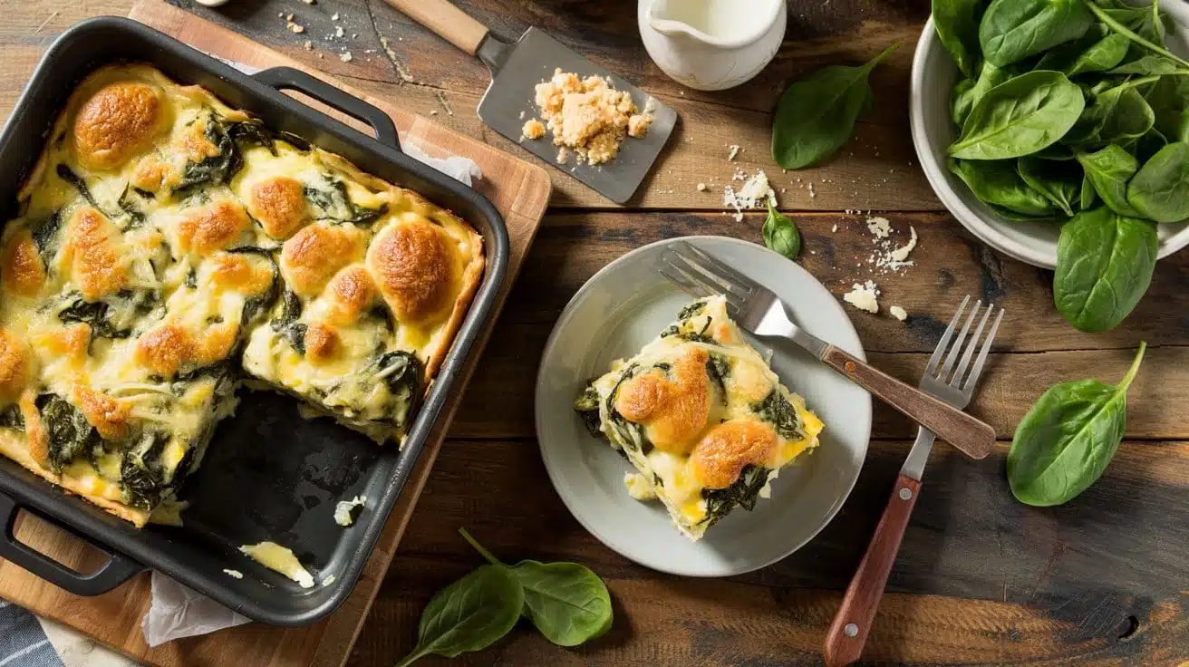 Cheesy spinach breakfast casserole an