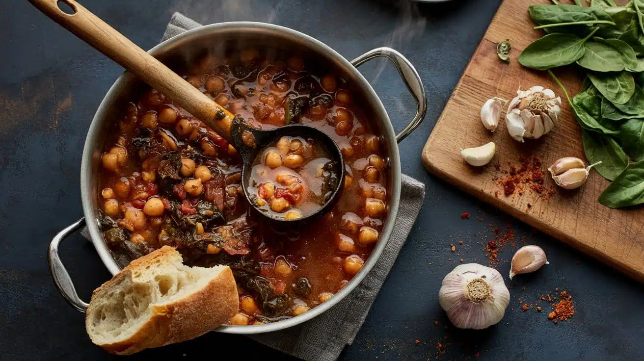 Chickpea spinach stew a warm overhead