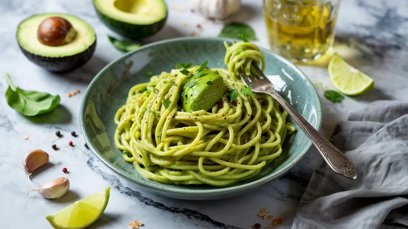 Creamy avocado pasta with garlic flavo