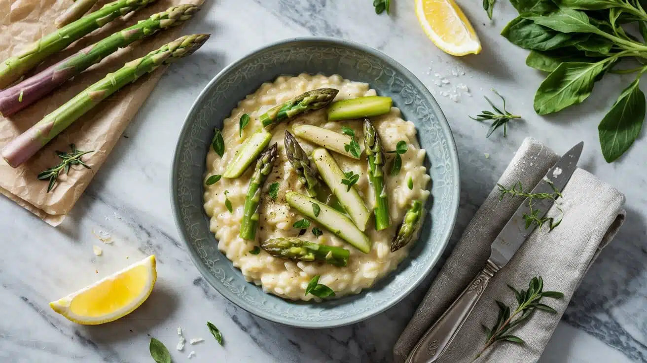 Fresh asparagus vegan risotto for spri xk