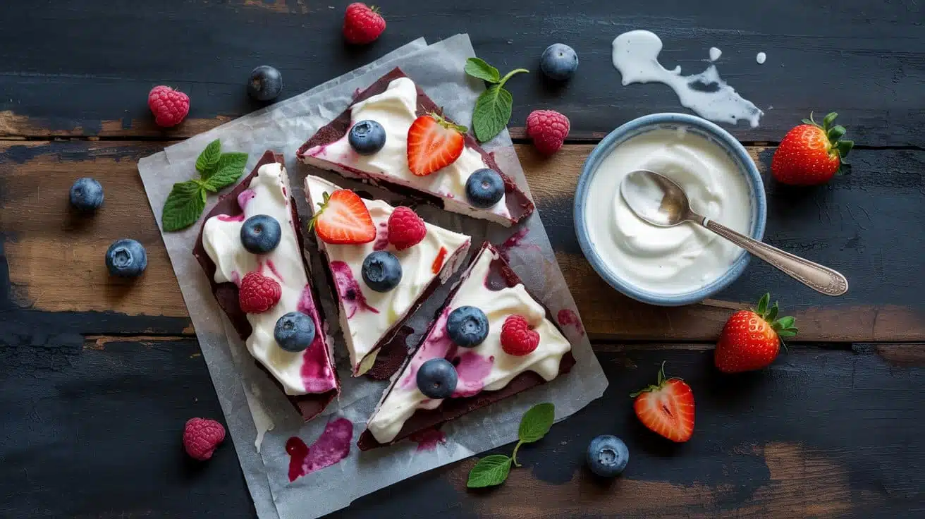 Frozen yogurt bark with berries a clea pn