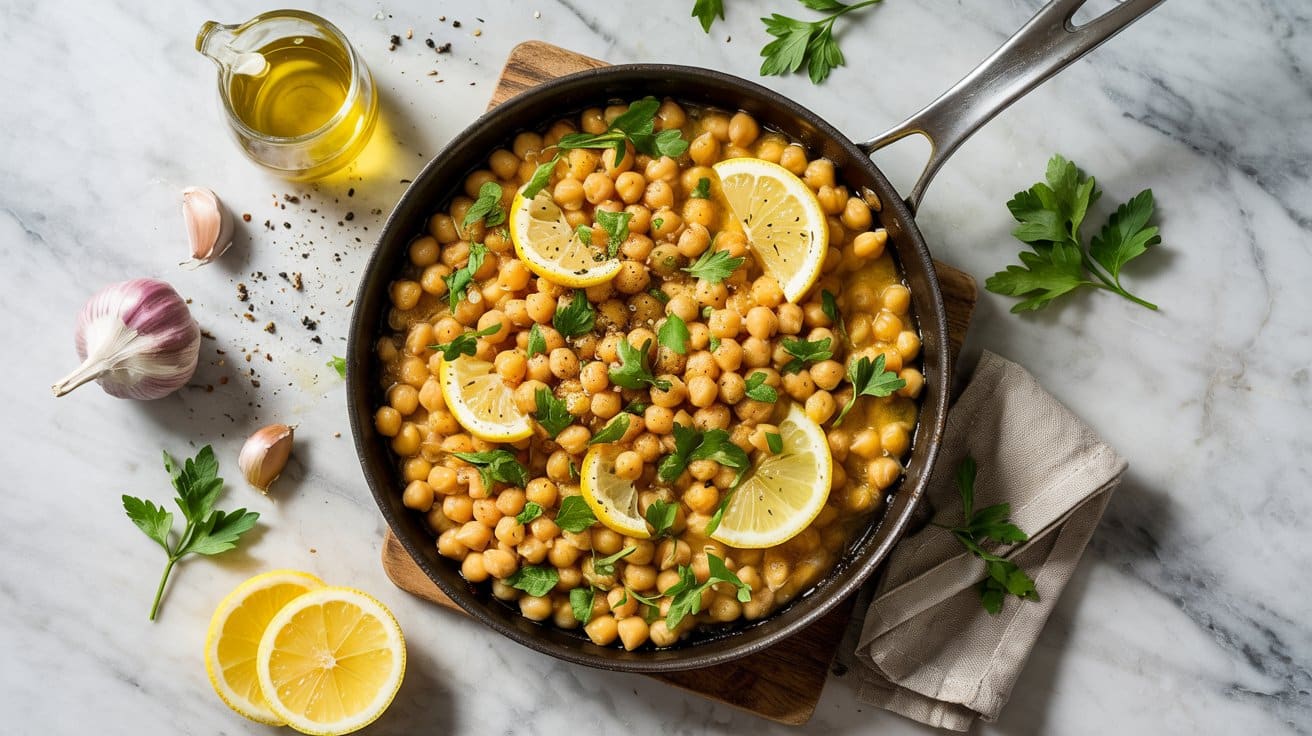 Garlic lemon chickpea skillet dish