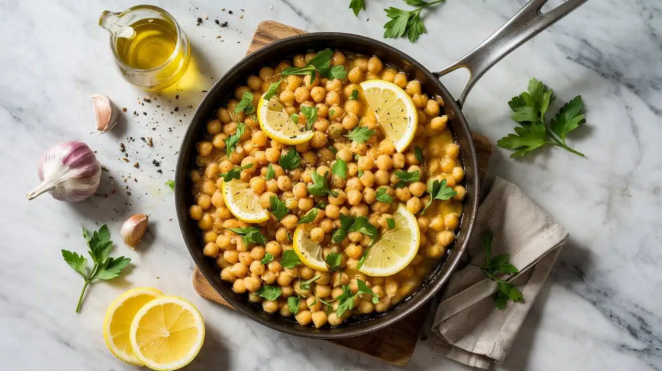 Garlic lemon chickpea skillet dish