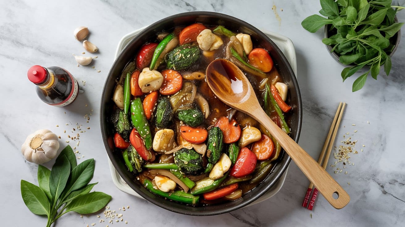 Garlic soy vegetable stir fry highligh t