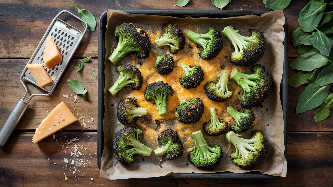 Oven roasted broccoli cheese an overhe toi