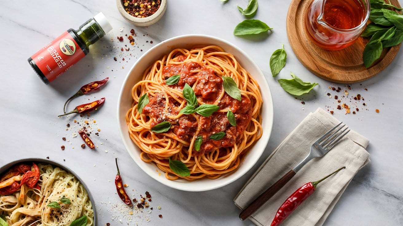 Spicy pasta with bold chili dq