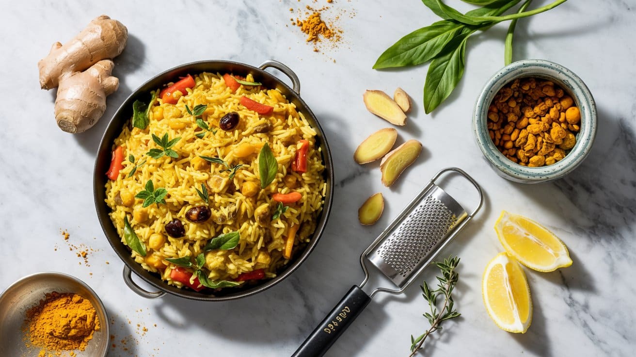 Turmeric and ginger fragrant rice pila