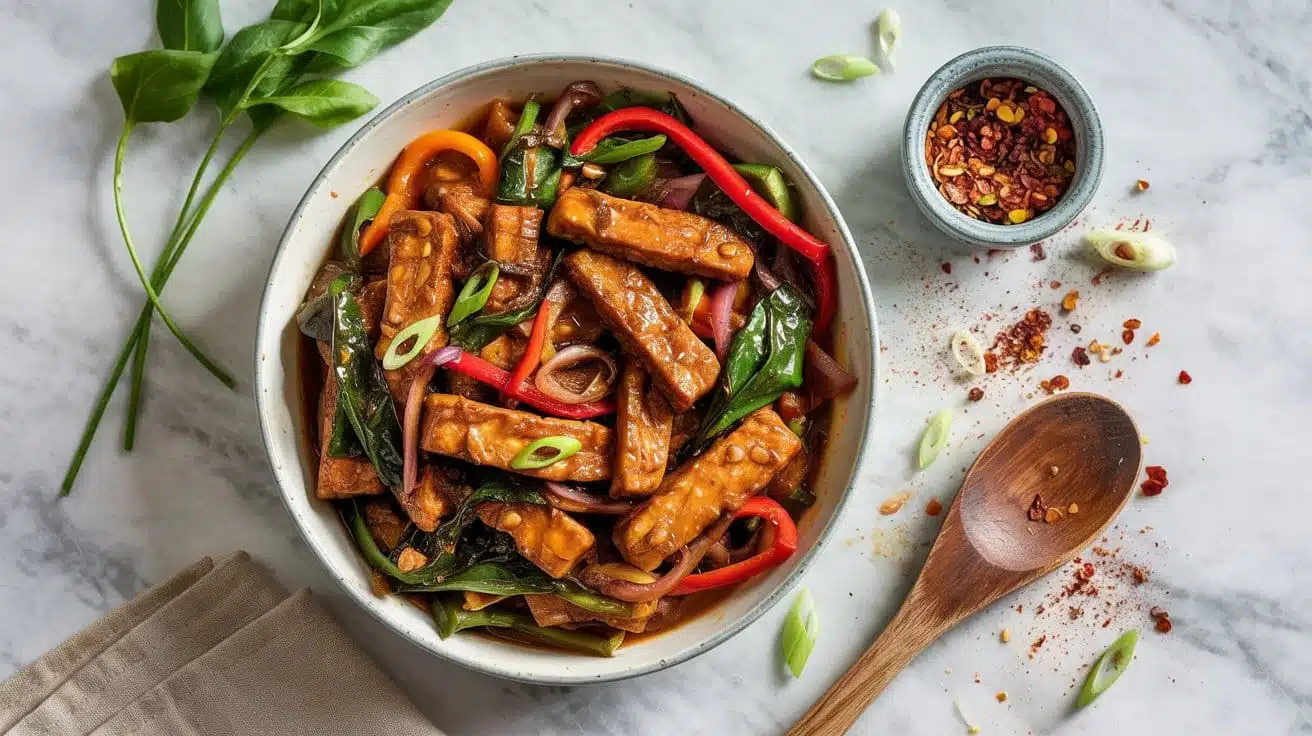 Umami rich tempeh stir fry with bold f pplhta