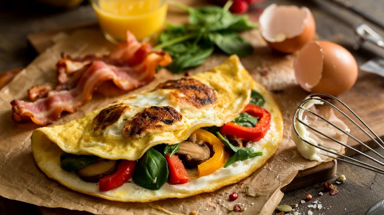 Veggie loaded omelette with bacon a