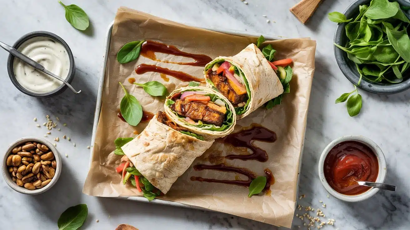 Zesty bbq tempeh wrap with crunchy veg tokbaet21 bmbw
