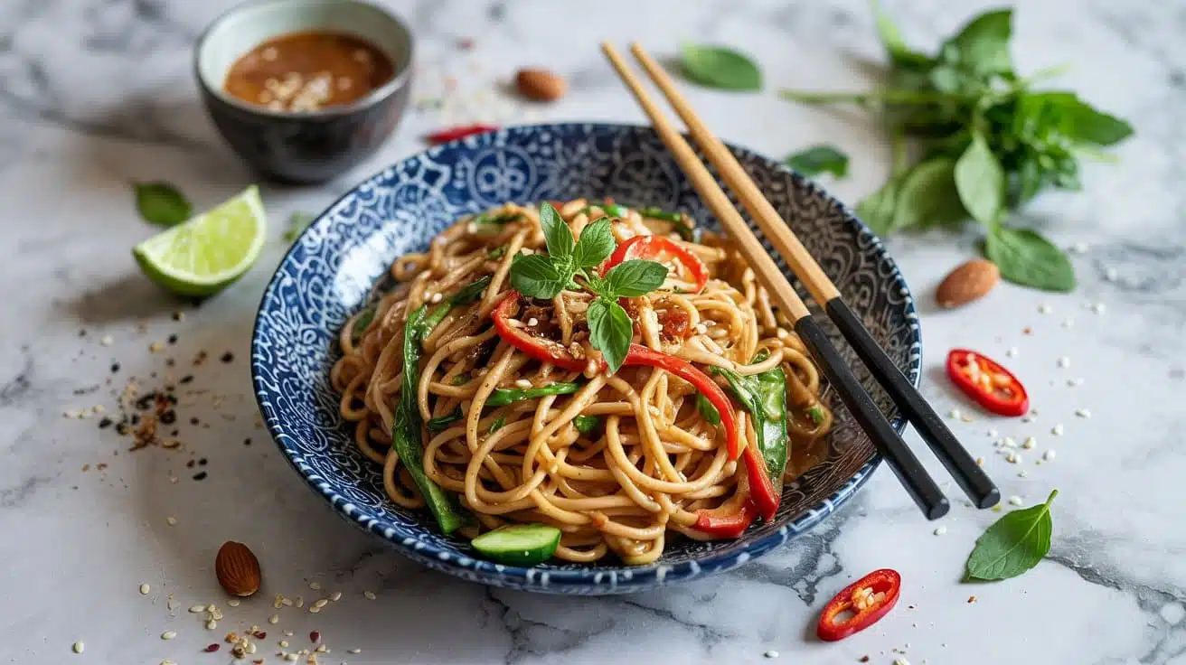 Almond butter stir fried noodles