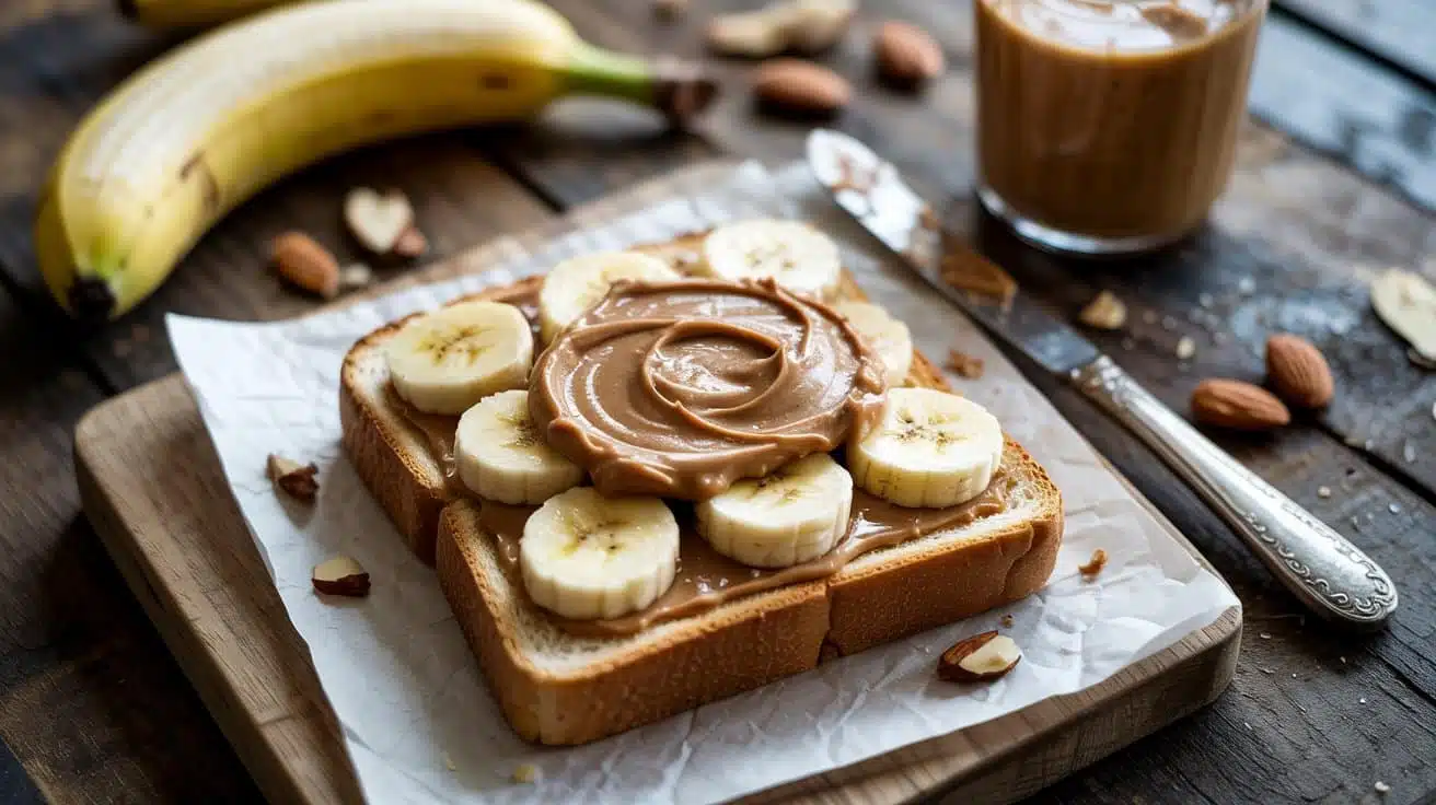 Banana and almond butter quick snack esqnx