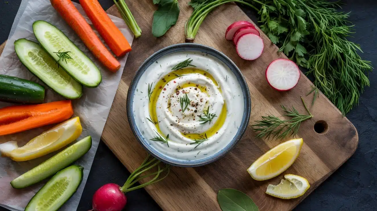 Herbed yogurt dip with veggies a clea fsafngw 5c