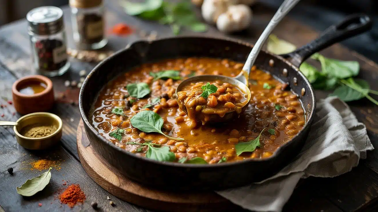 Vegan curry lentil skillet with rich fkduzel