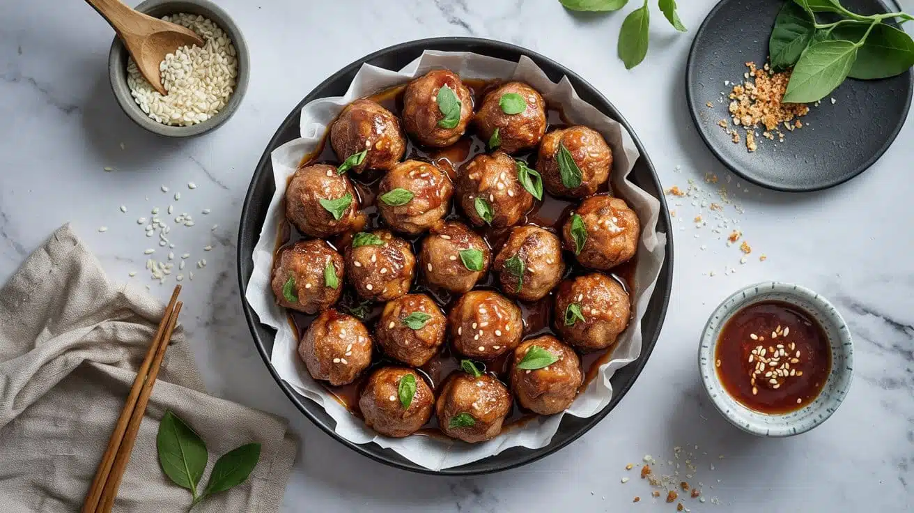 Vegan korean meatballs with tangy dip