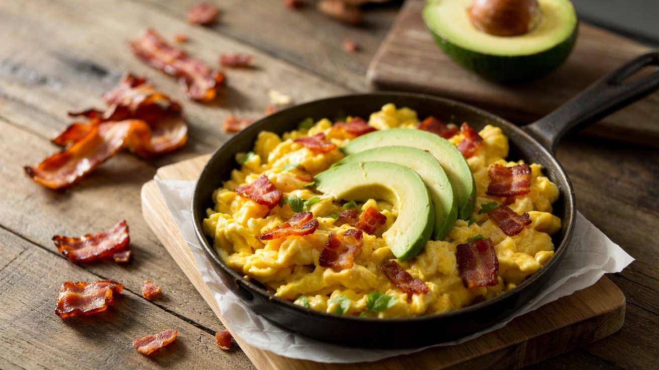 Avocado and bacon scramble a rustic