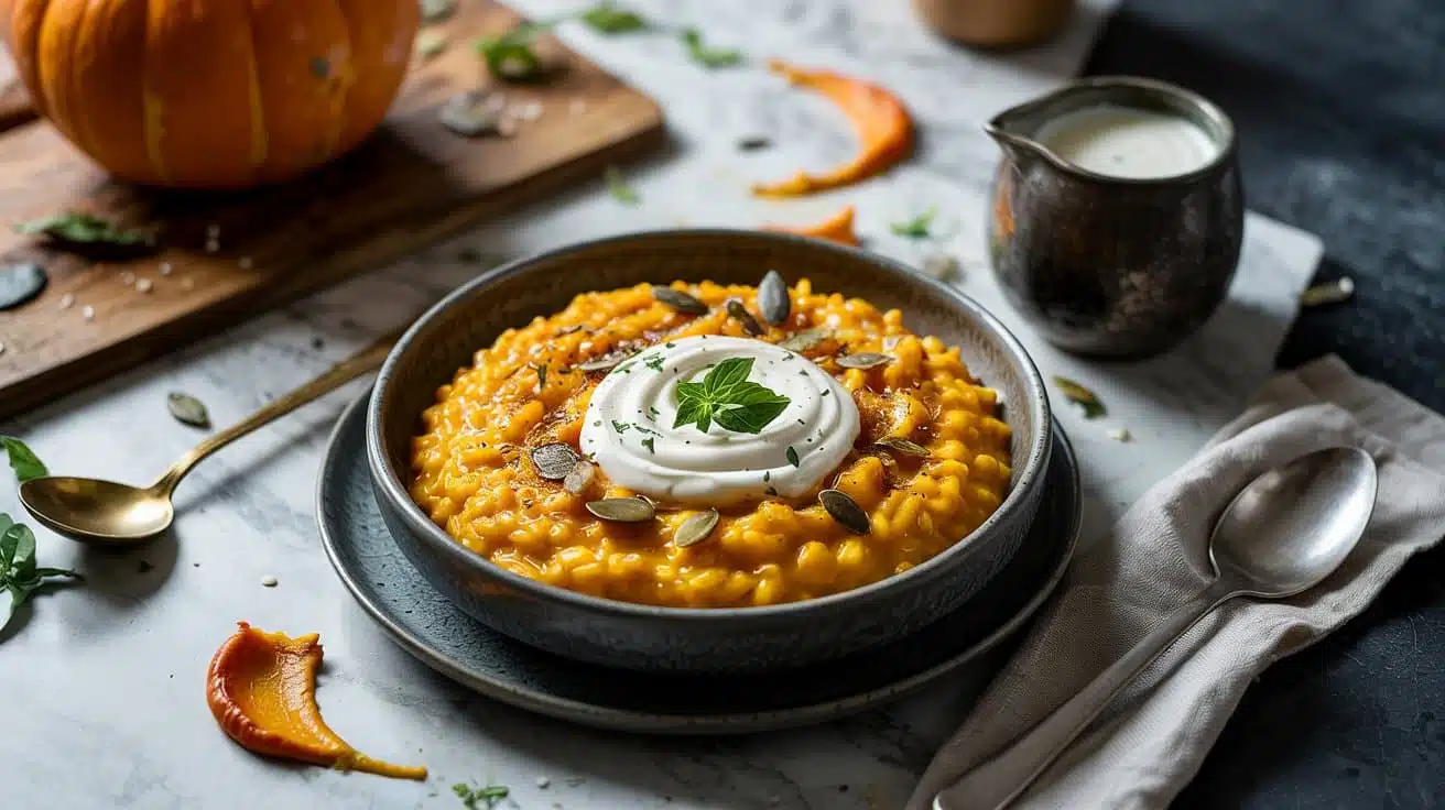 Vegan pumpkin risotto with