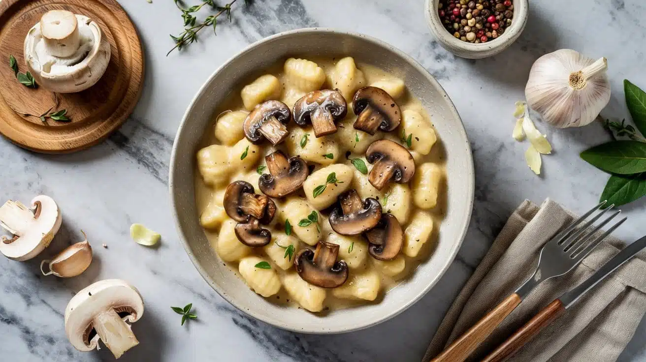 Garlic mushroom vegan gnocchi with ear