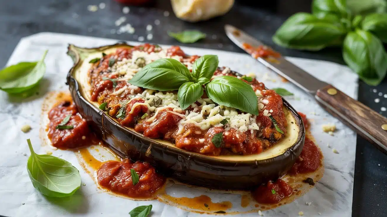 Italian eggplant parmesan style stuffe stiwx
