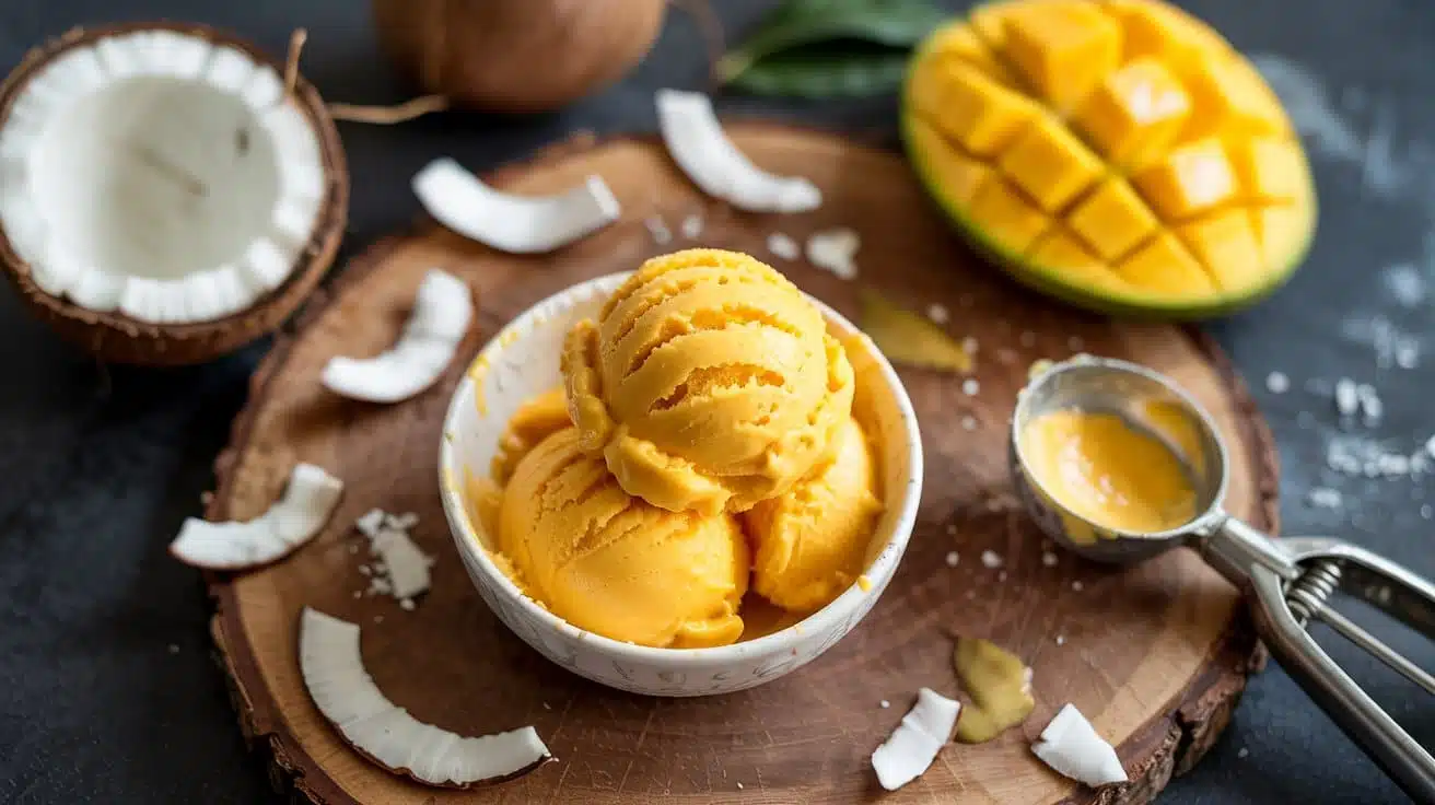 Mango coconut sorbet a bright overhead
