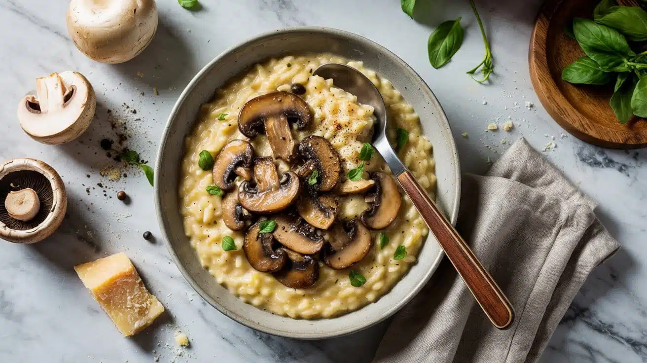 Mushroom risotto a creamy risotto bowl