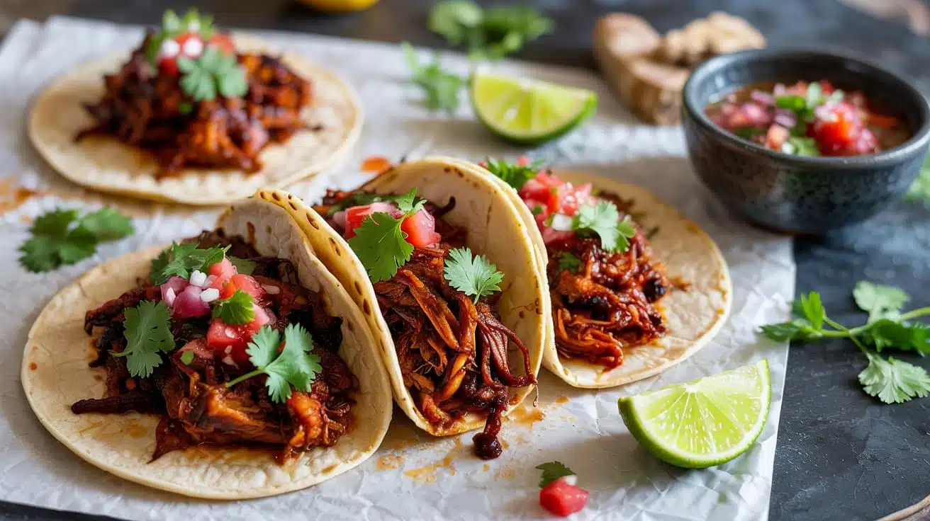 Spiced jackfruit tacos mimicking pulle