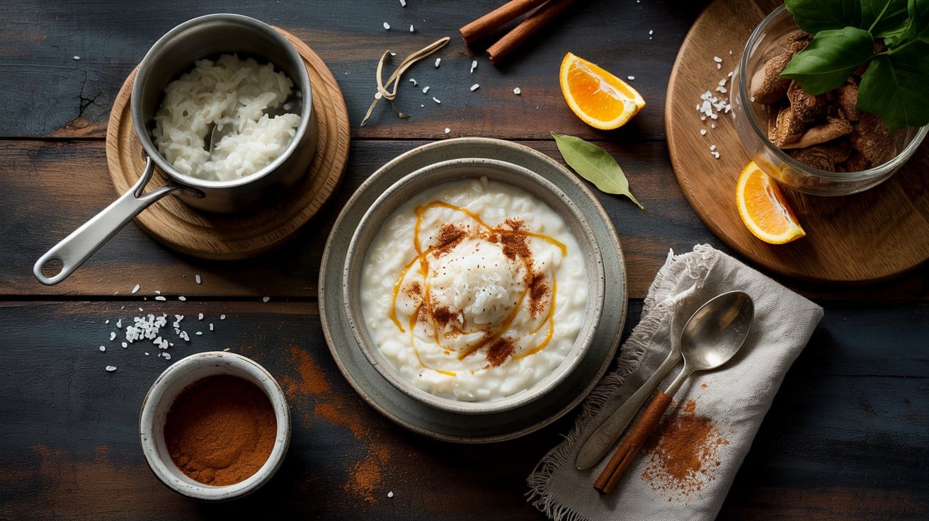 Coconut milk rice pudding a warm overh