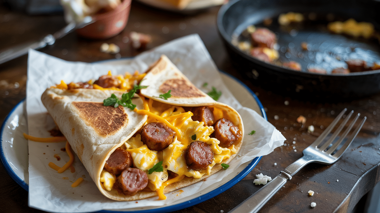 Egg and sausage cheese wrap a hearty o 44enow