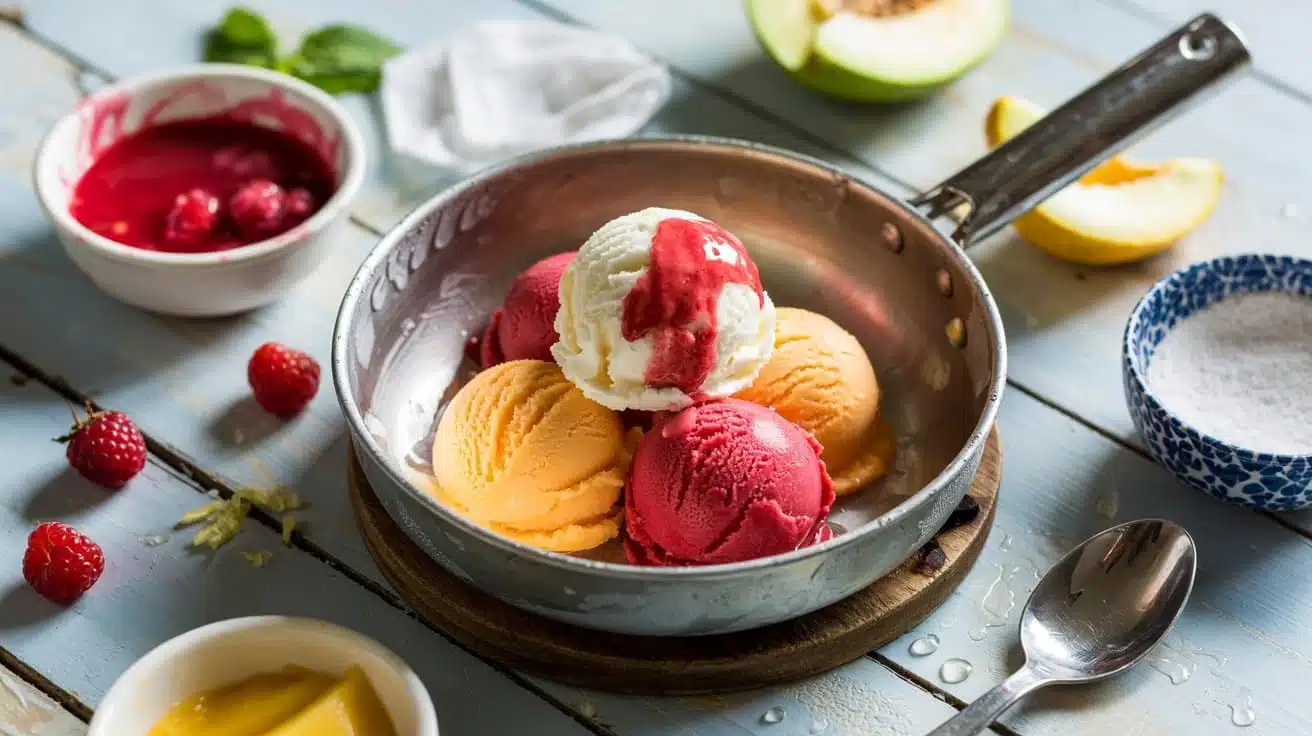 Fruit sorbet a bright overh