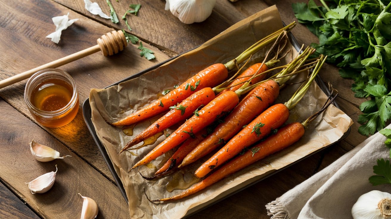 Honey garlic roasted carrots a warm to