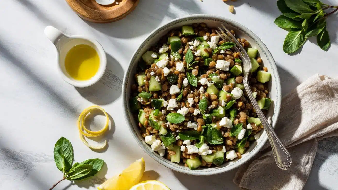 Lentil salad with feta a fresh overhea barux