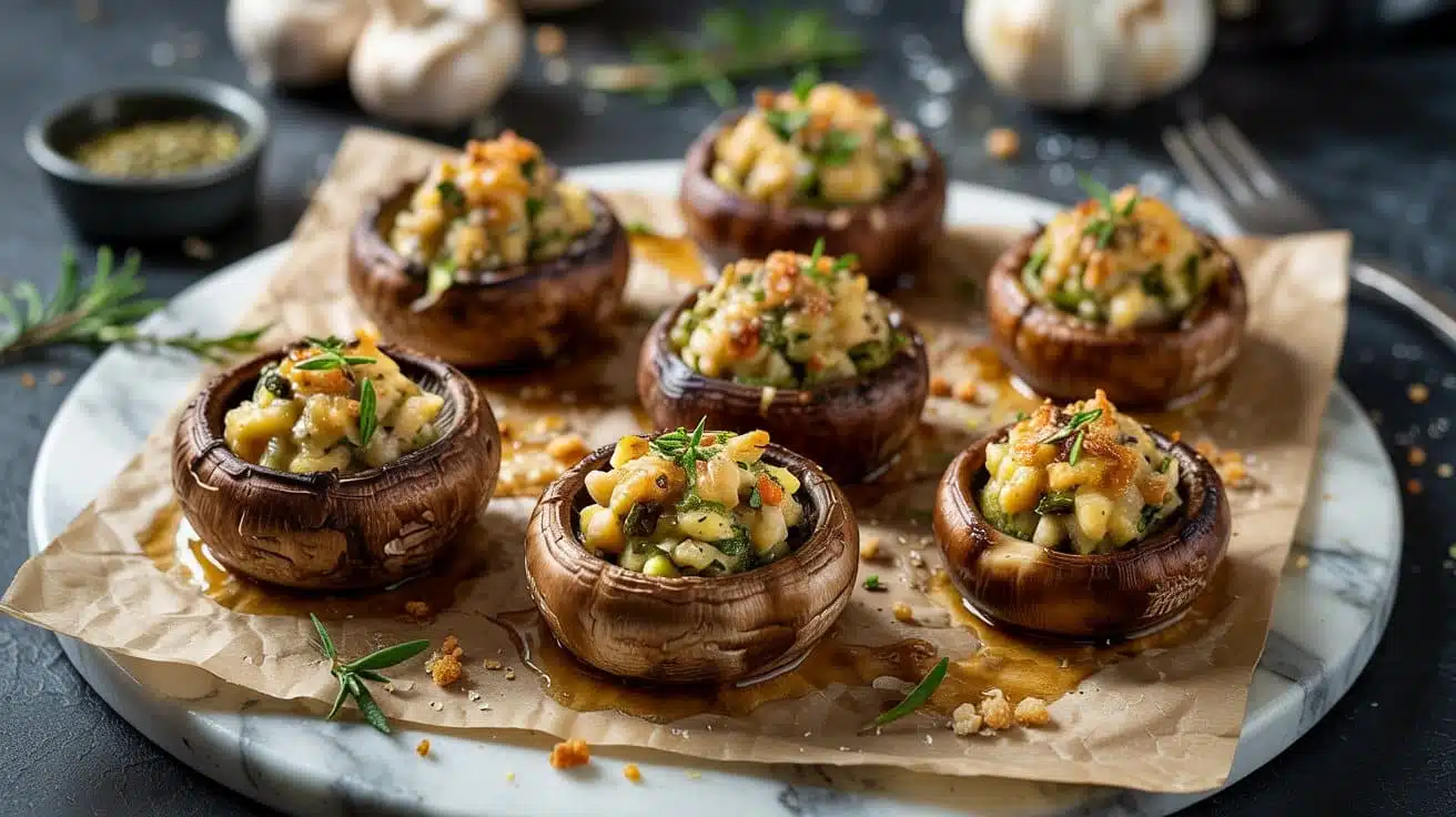 Savory mushroom caps filled with garli akmw