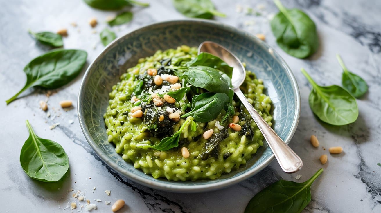Spinach and vegan pesto ris mwfg