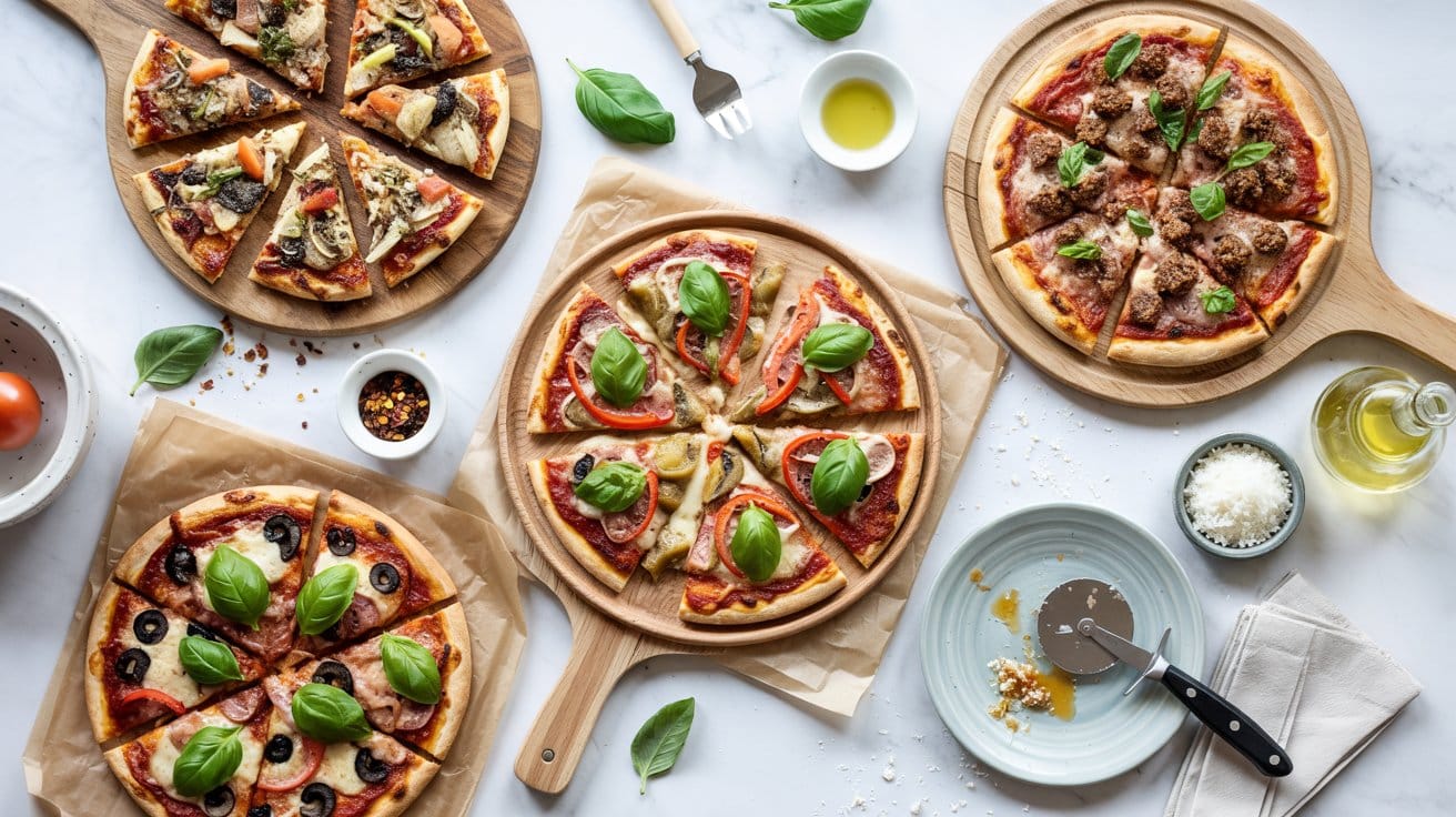 Vegan pizza party a lively overhead sh