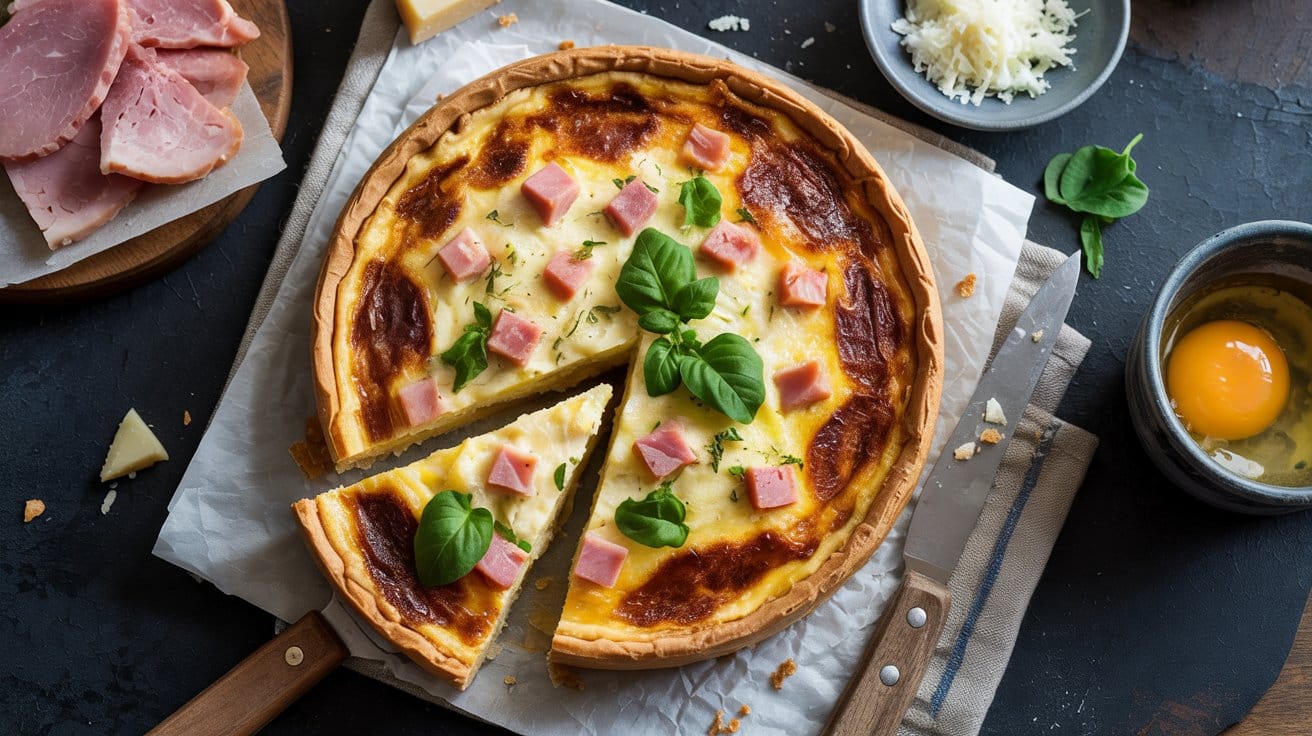 Crustless quiche with ham and cheese a