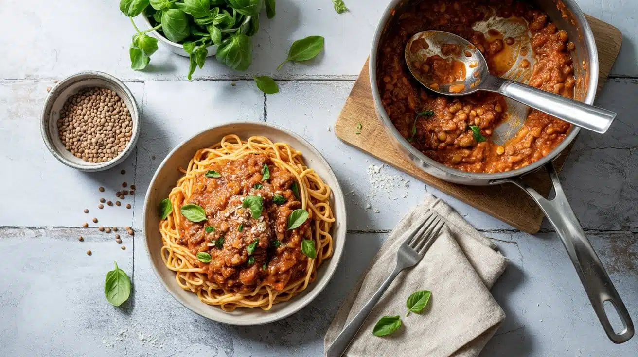 Lentil bolognese as a protein rich pas wxnop bbsrux vn