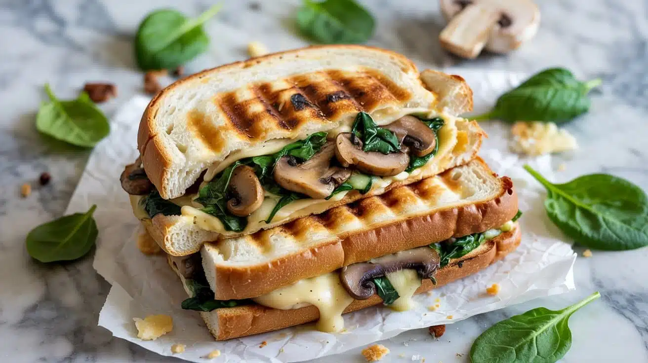 Mushroom and spinach loaded melty pani