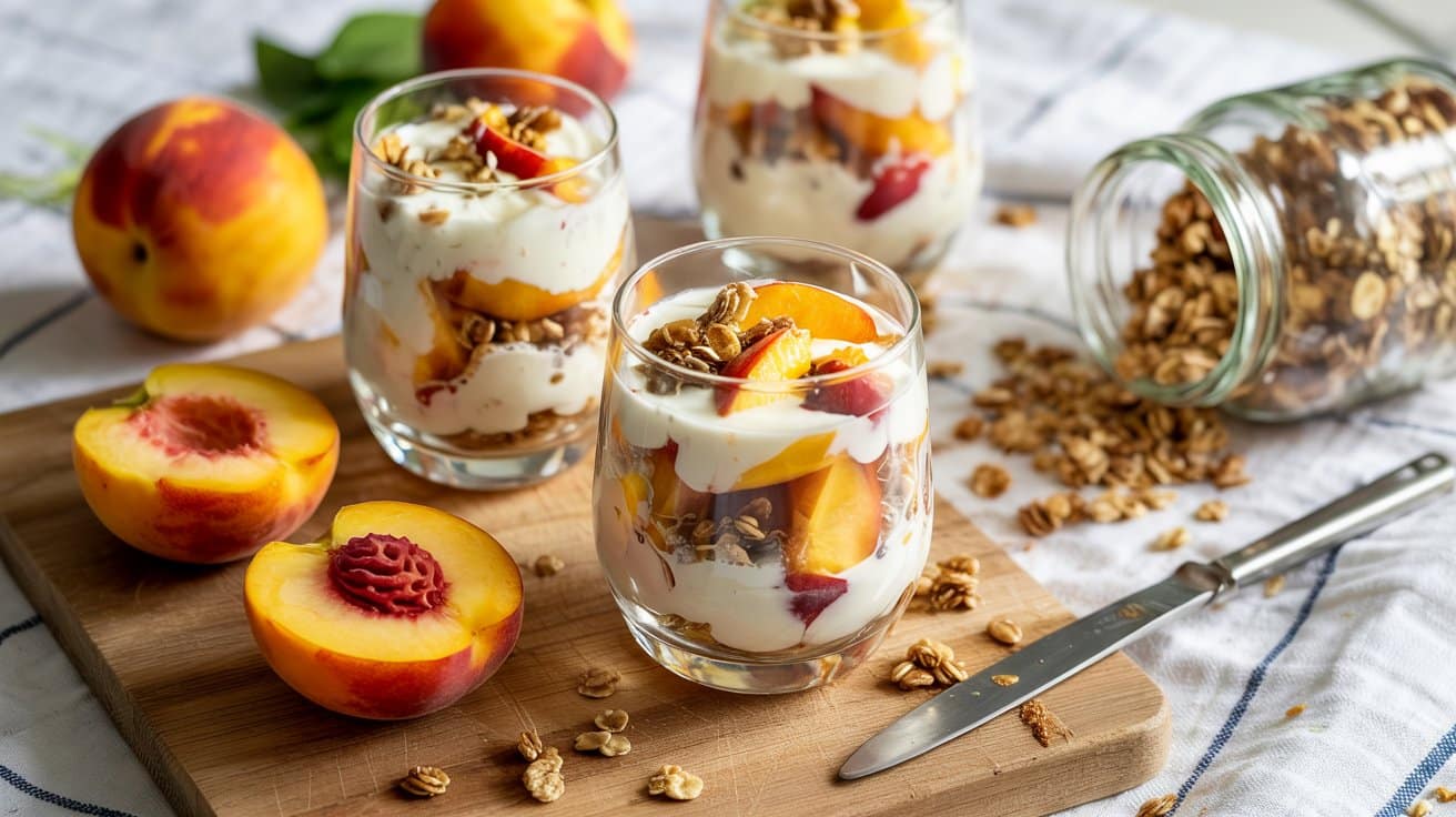 Peach yogurt parfaits a fresh top down