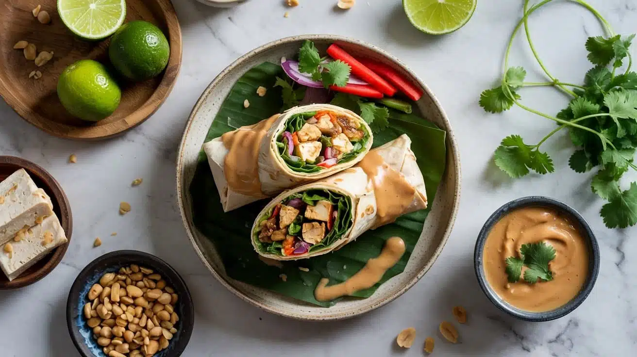 Thai peanut tofu wrap with creamy sauc t rim85wyg