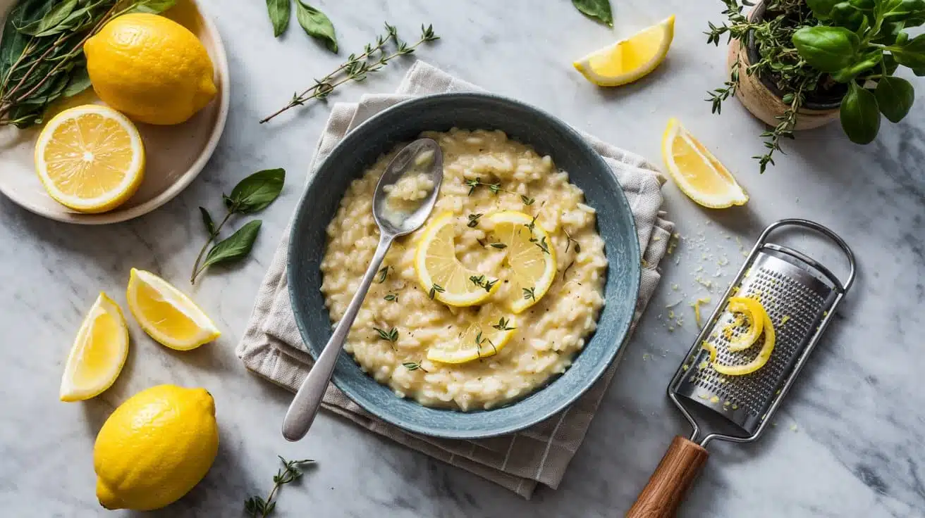 Zesty lemon thyme vegan risotto with b