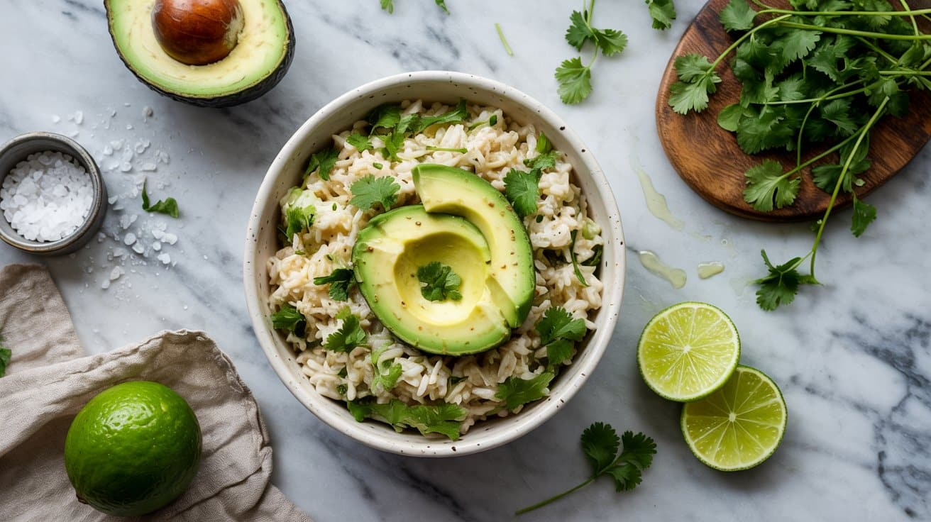 Cilantro lime rice with creamy avocado q4yxw cybpa