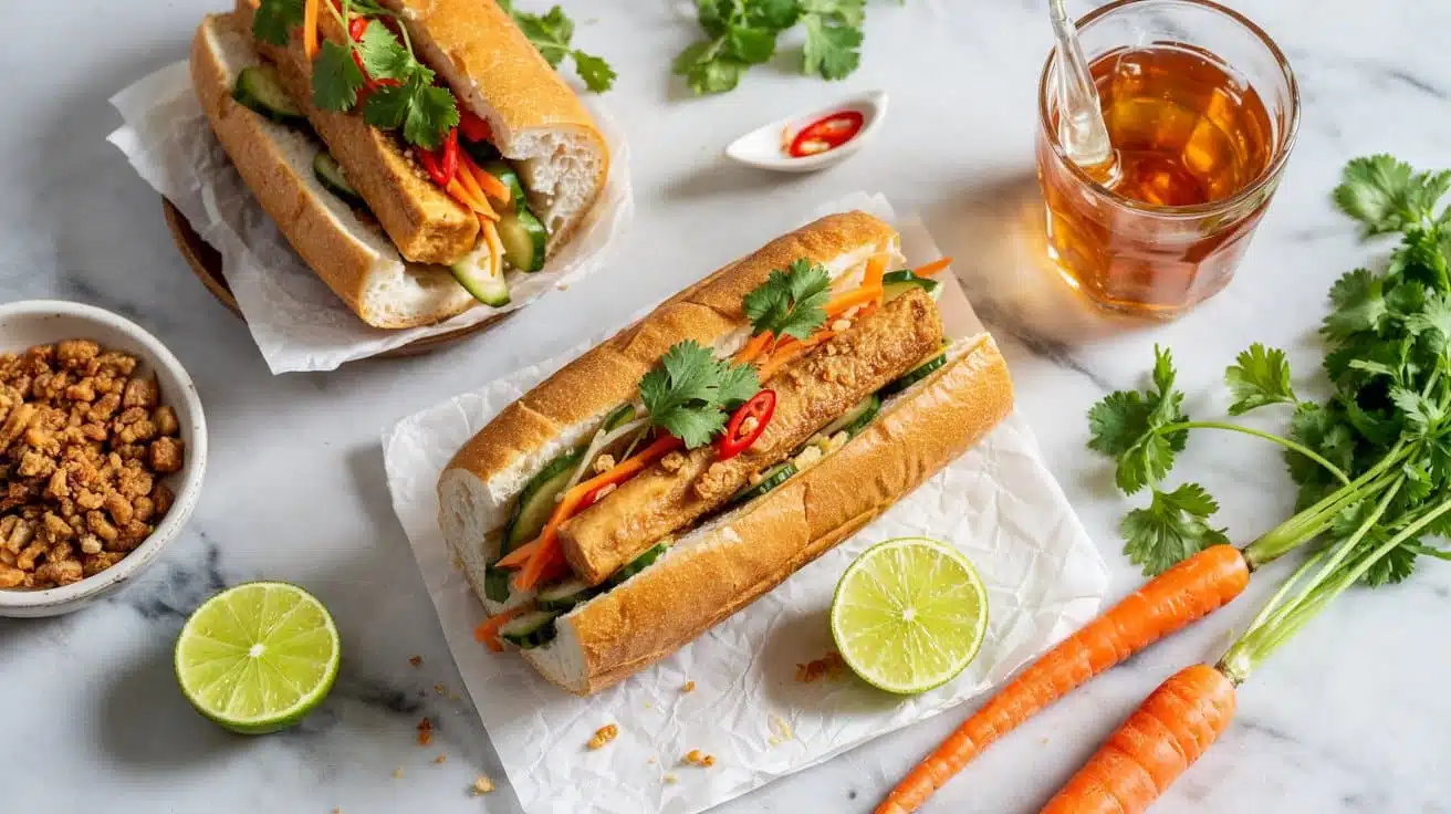 Crispy tofu banh mi with pickled veget knr
