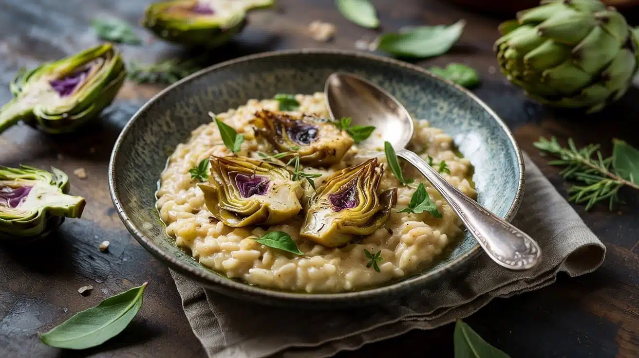 Gourmet vegan artichoke risotto with