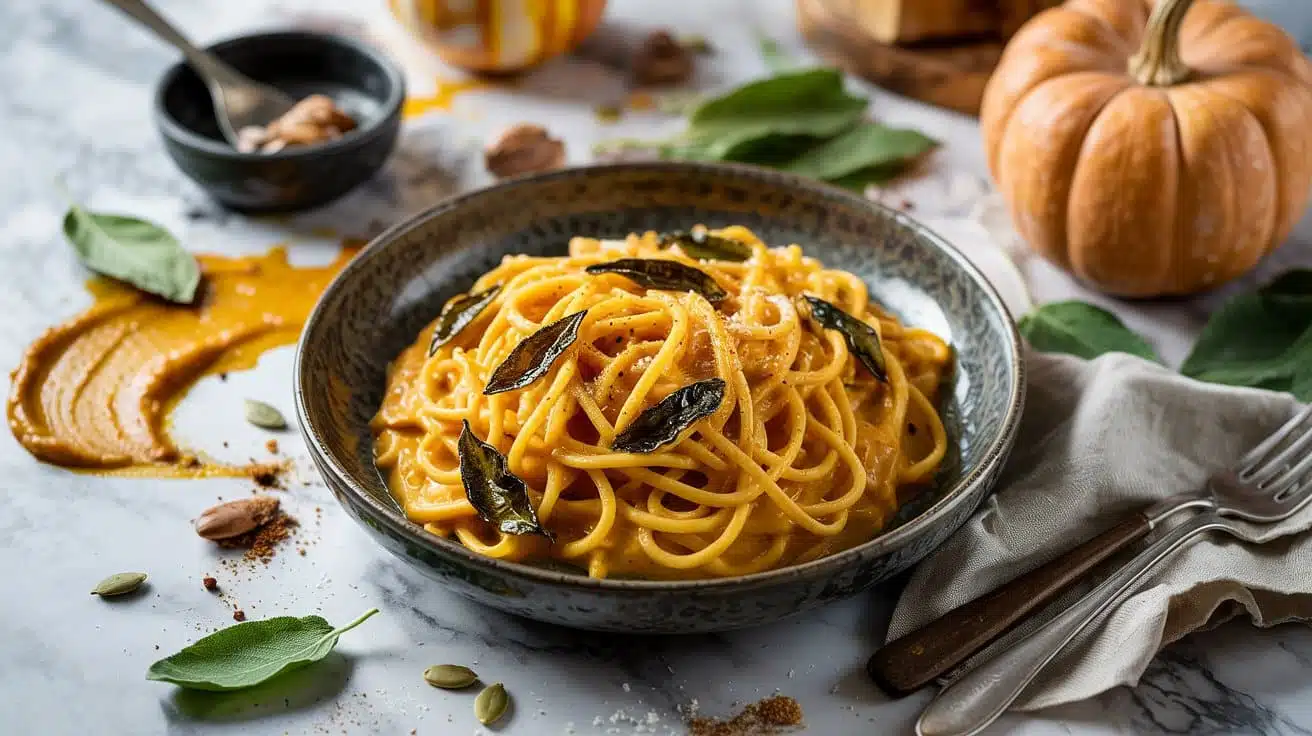 Pumpkin sage pasta with cozy seasonal