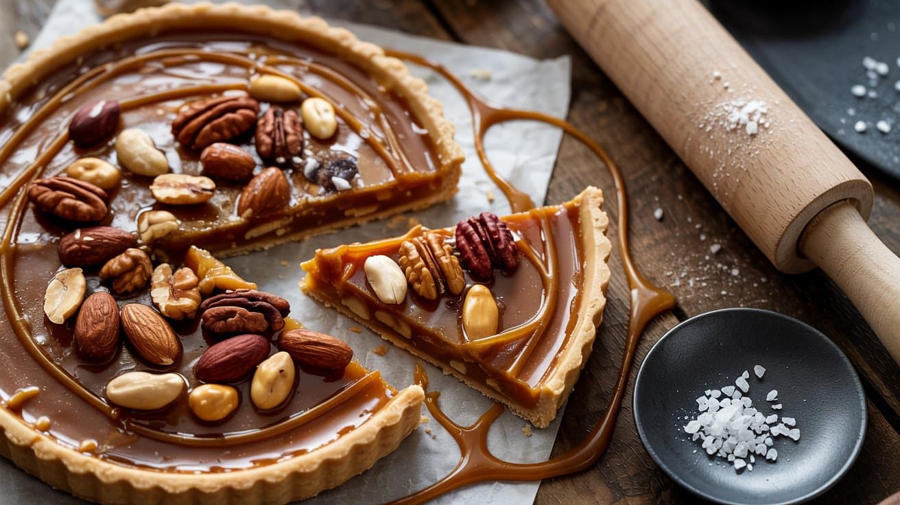 Salted caramel nut tart a bright overh
