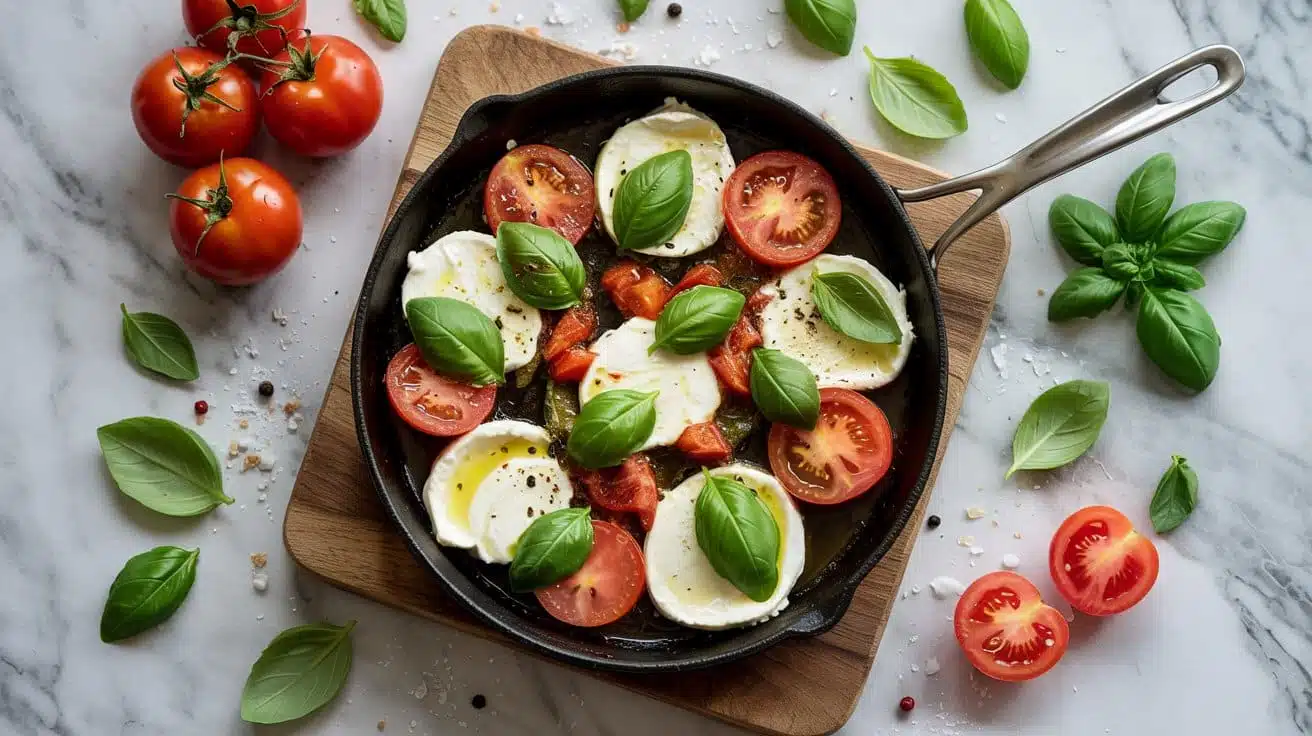 Vegan caprese skillet with basil and t mcq