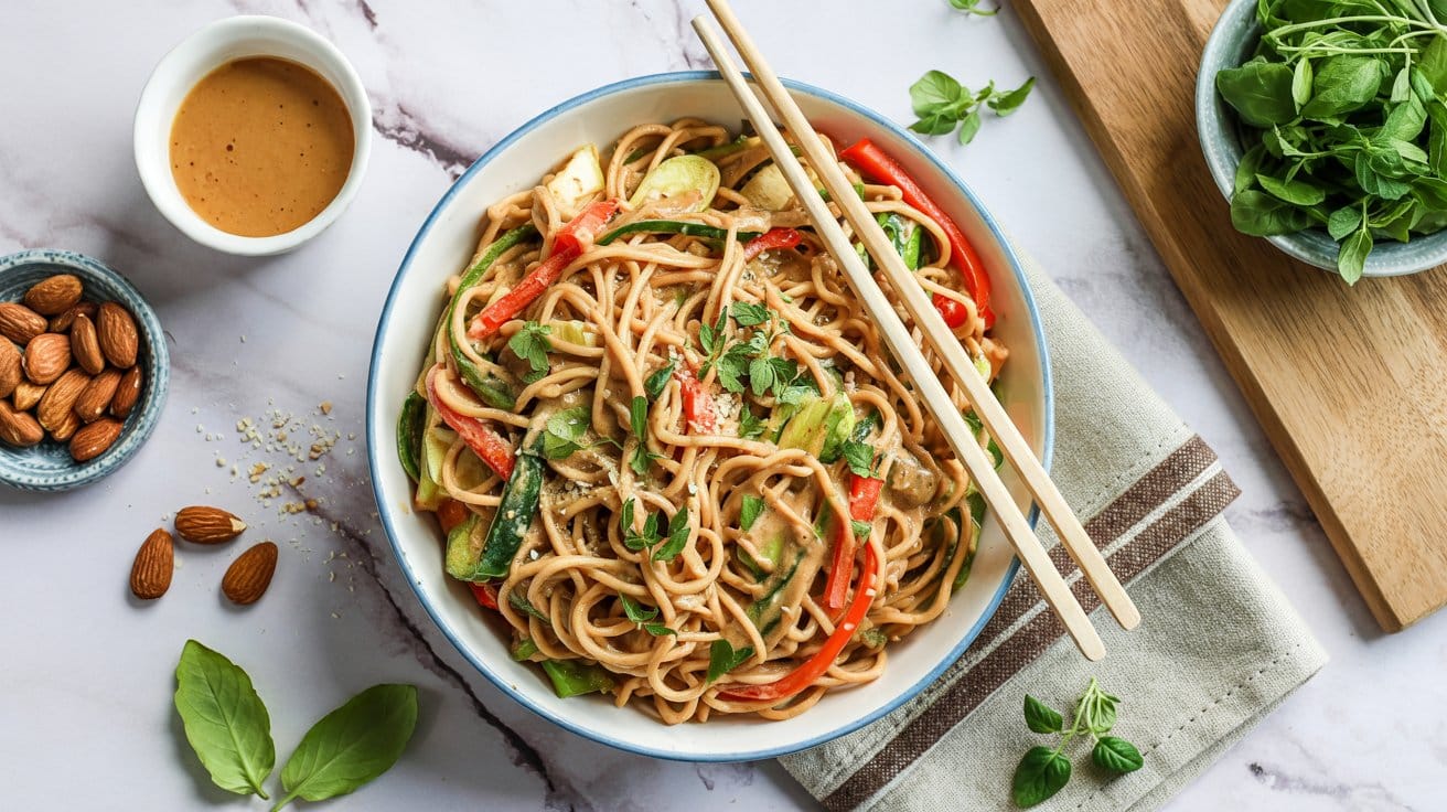 Almond butter and veggie noodle stir f jh qj otw6zfmh k3aeuw