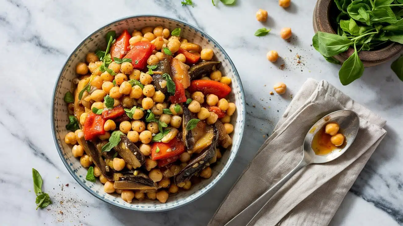 Chickpea and veggie stir fry adding pr