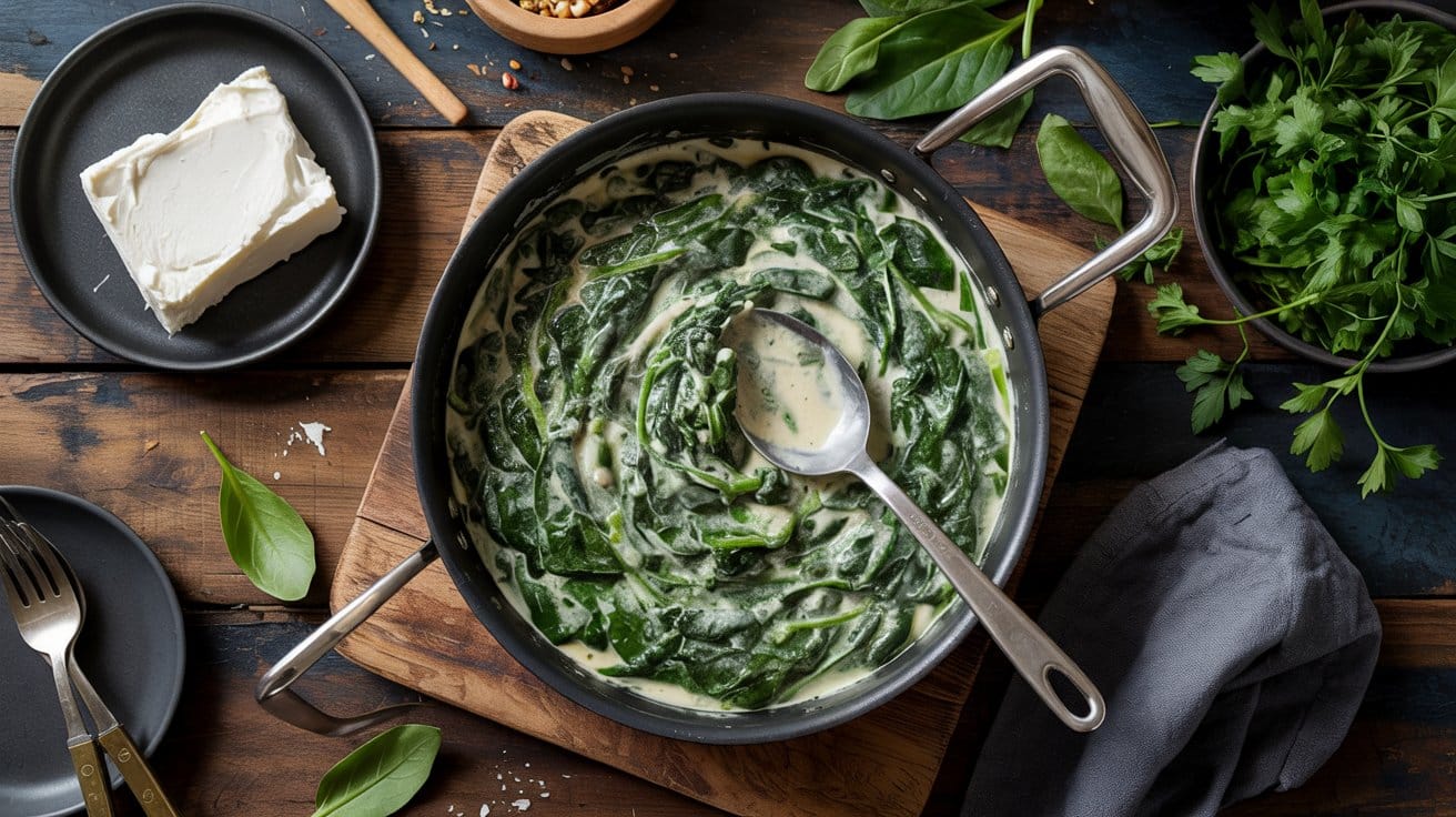 Creamed spinach a cozy top down image