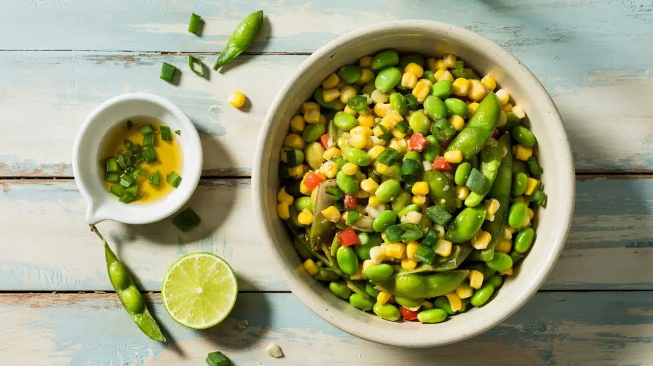 Edamame corn salad a bright overhead s dif i1kxsk